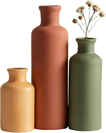 Modern Ceramic Vase Set of 3, Neutral Colors, Decorative Bottles