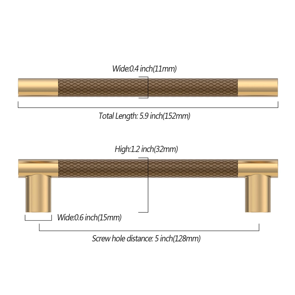 10 Pack 5 Inch(128mm) Knurled Brown and Champagne Bronze Kitchen Cabinet Handles, Cabinet Pulls Kitchen Cabinet