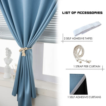 100% Blackout Stick Curtain Portable Black Out Curtains Adhesive Curtains Living Room No Drilling (Light Blue, 47" W