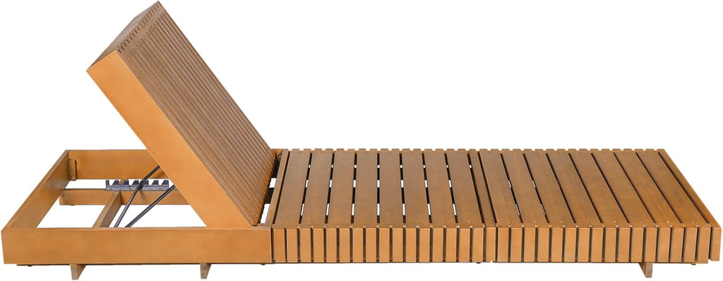 Acacia Wood Chaise Lounge Outdoor, Wooden Patio Chaise Lounge, Outdoor Sunbathing Lounge Chair, Adjustable