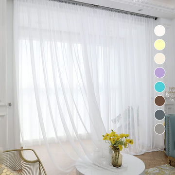 White Sheer Curtains 120 Inches Long 2 Panels, Rod Pocket Voile Semi Sheer Window Curtains (White, 52 W x 120 L)
