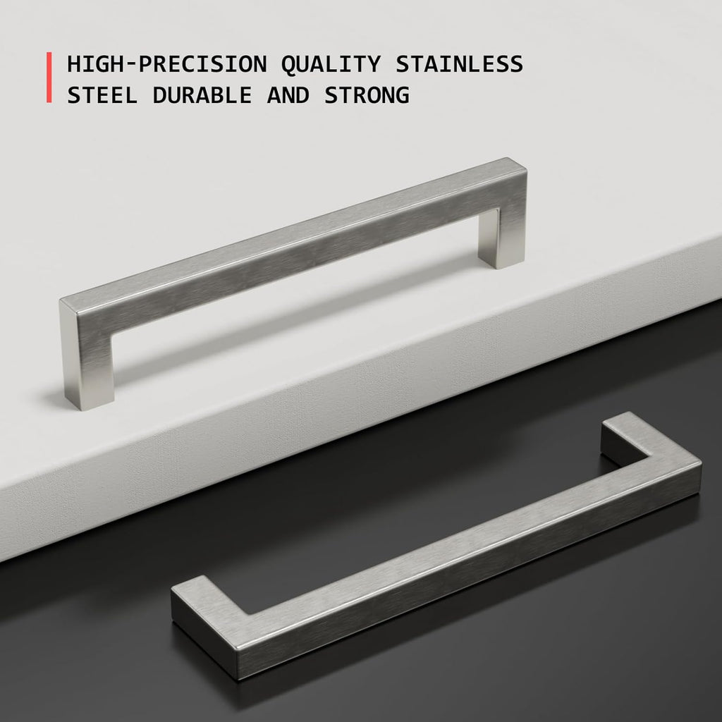 10 Pack 5 Inch Brushed Nickel Cabinet Pulls Cabinet Handles Square Door Handles Modern Dresser Drawer Stainless Steel