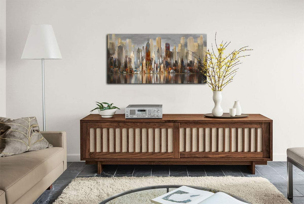 Wall Decorations Framed Large Cityscape New York Wall Decor Canvas Prints Abstract Brown City Theme Paintings Modern