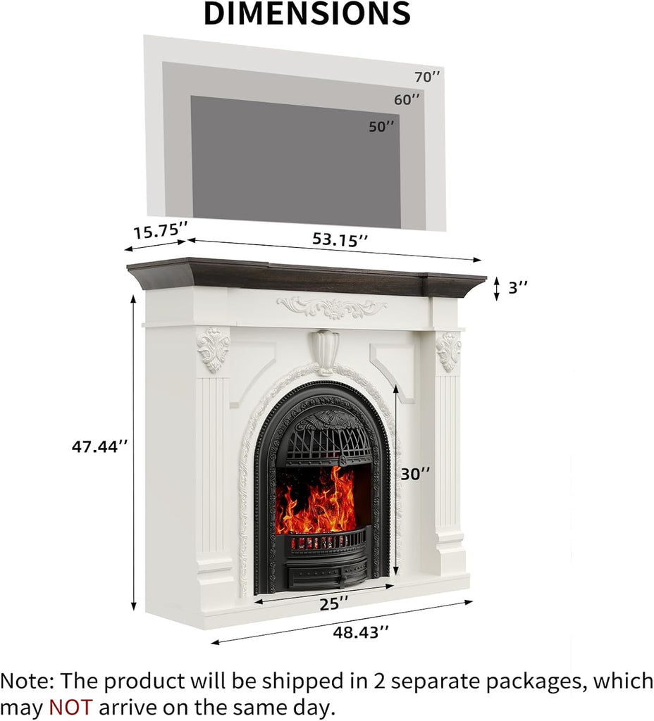 Electric Fireplace with Mantel, 53" Fireplace TV Stand with Mantel for Living Room, Farmhouse Entertainment Center