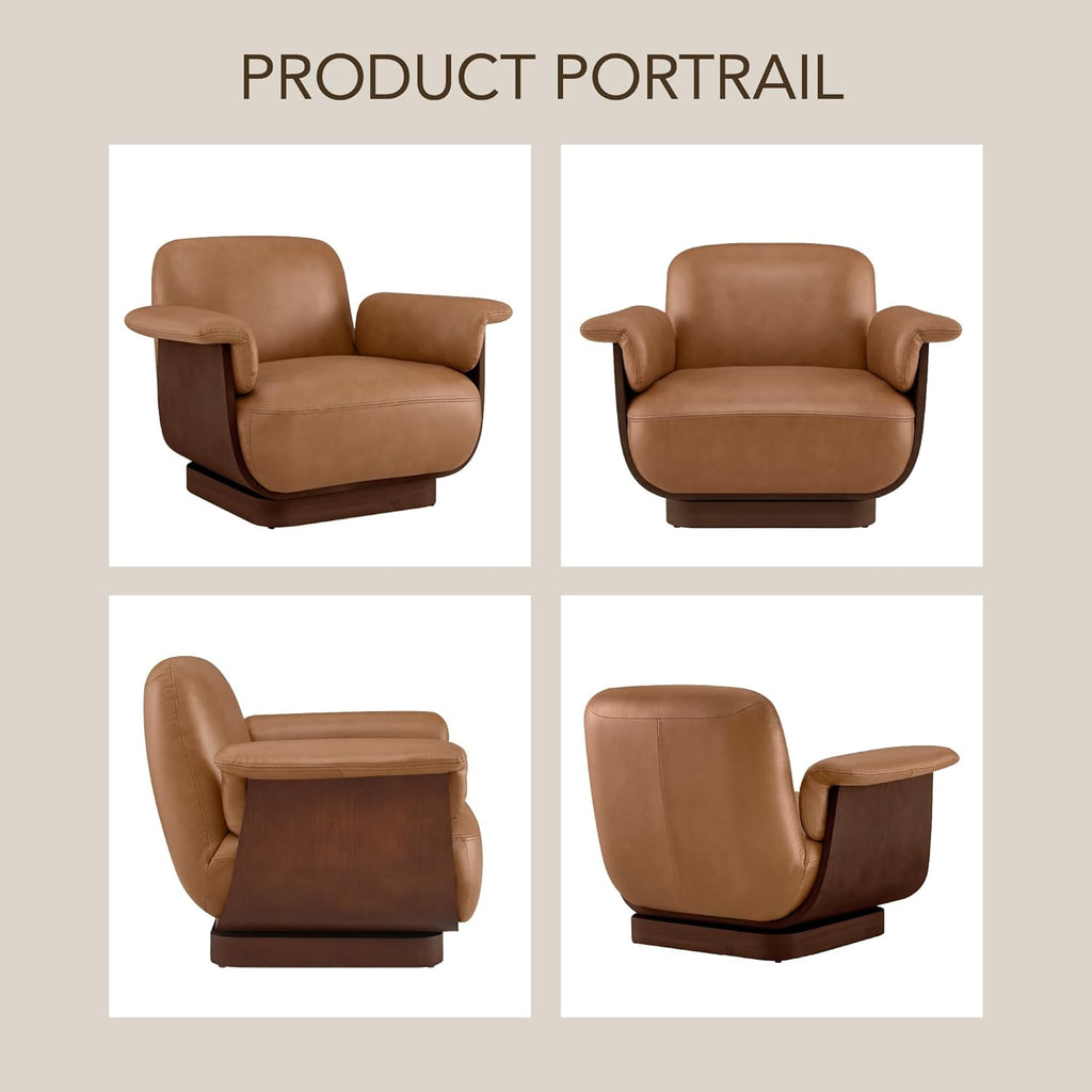 Modern Swivel Lounge Chair — Saddle Genuine Leather