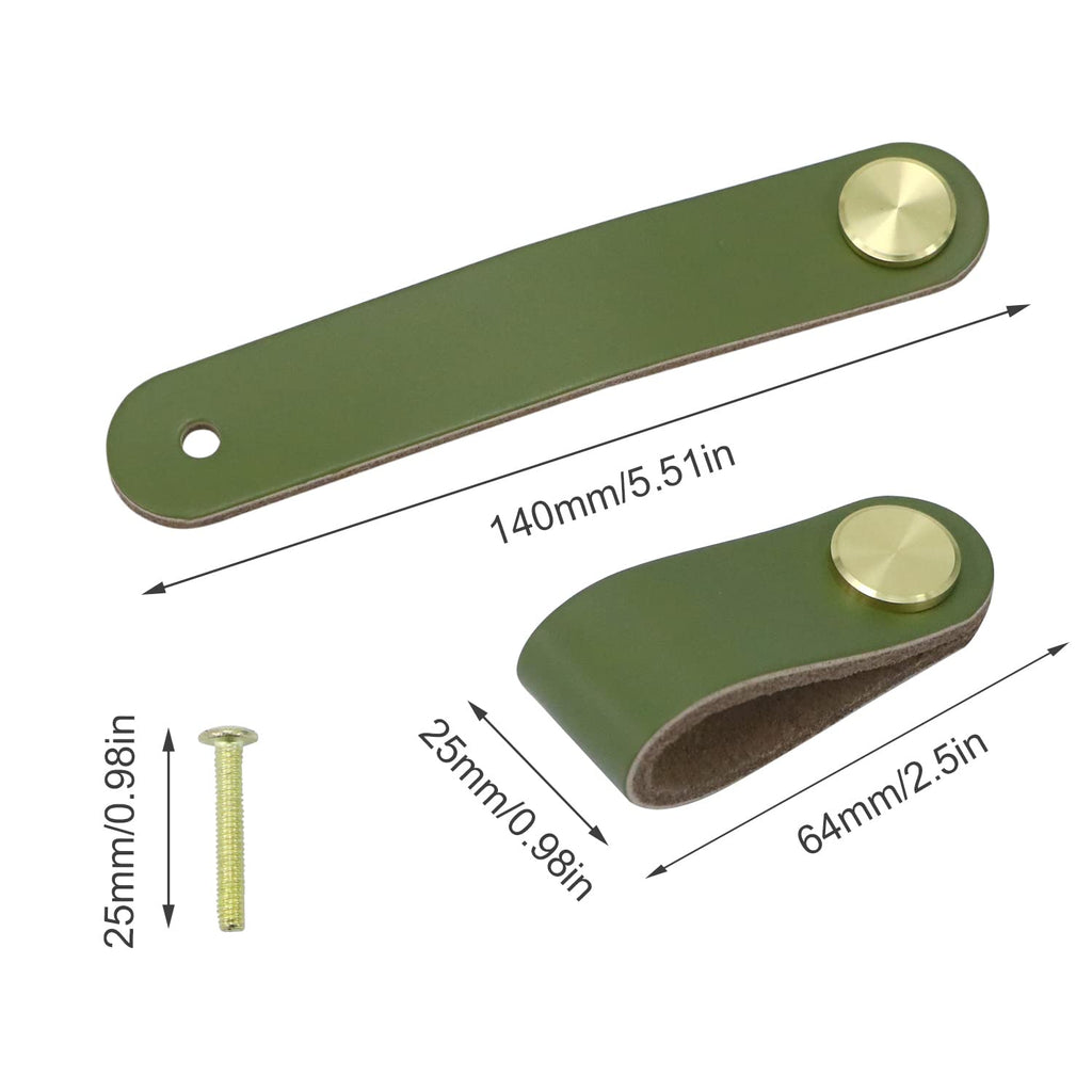 4 Pcs Leather Drawer Pulls Single Hole with Screws (Fruit Green)