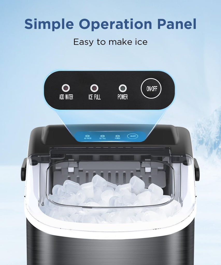 Ice Maker Countertop, Portable Ice Machine with Self-Cleaning, 26.5lbs/24Hrs, 9 Bullet Ice Cubes in 6 Mins, Ice