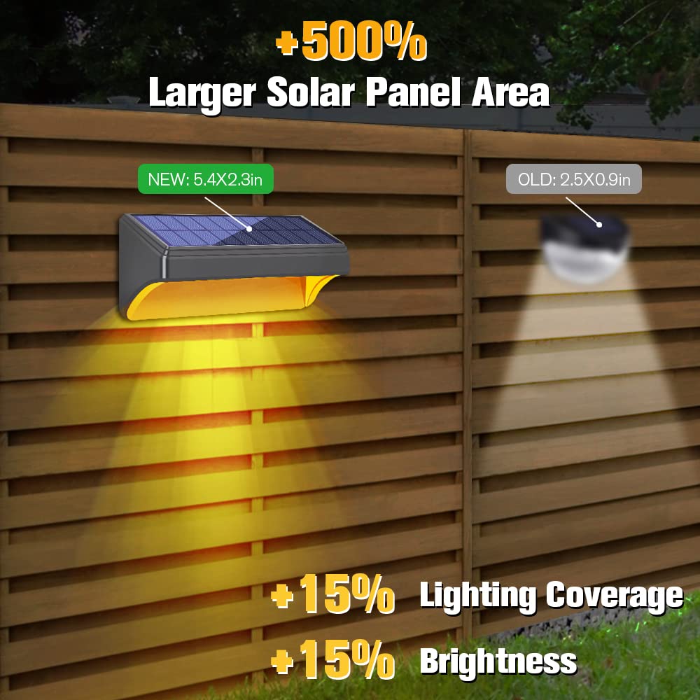 Solar Fence Lights - Outdoor Waterproof Warm White & Daylight White LED Solar Lights for Backyard, Deck, Stair