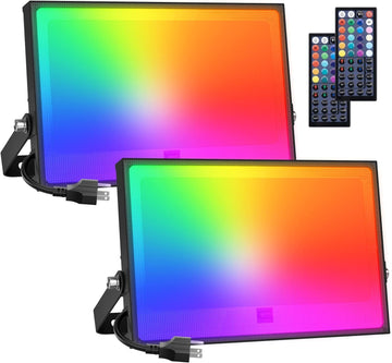 2 Pack RGBW LED Flood Light 800W Equivalent, 100W Color Changing Floodlight with 44 Keys Remote, 2700K Warm White
