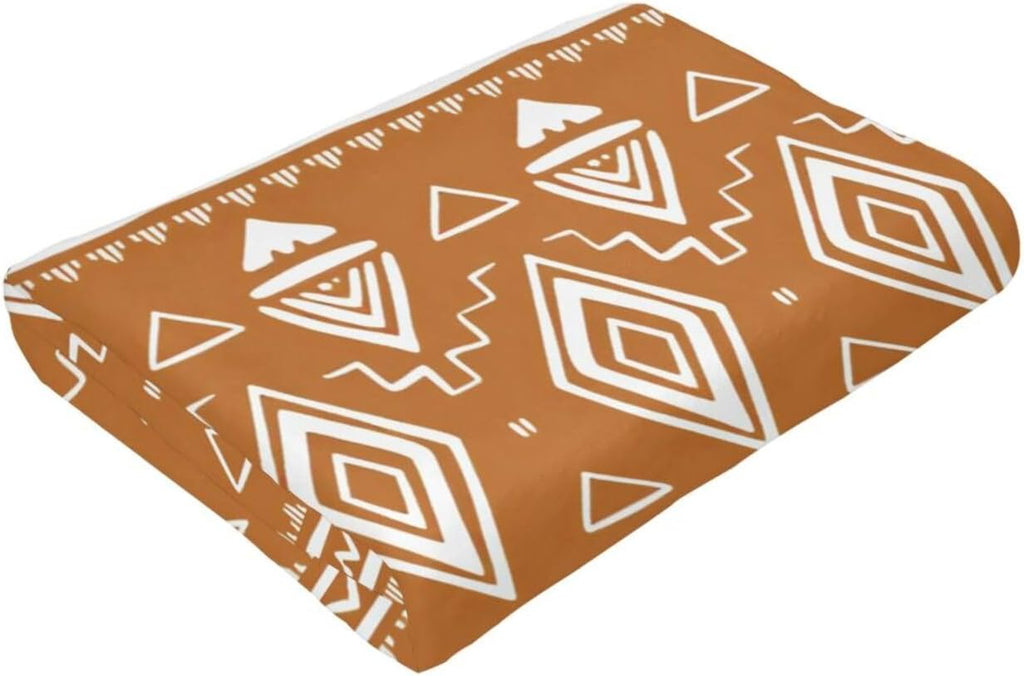 Orange White Retro Boho Tribal Western Modern Throw Blanket Gifts for Women, Soft Fuzzy Warm Cozy Flannel Blankets