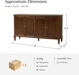 Mid-Century Modern Sideboard Cabinet, 4-Door Storage Buffet, 58" W x 15.75" D x 32.2" H, Adjustable Shelves