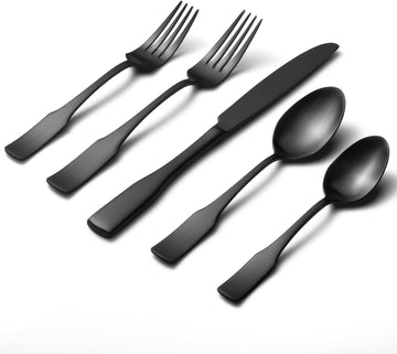 Black Satin 40-Piece Silverware Set, Service for 8, Stainless Steel Flatware Set, Matte Polished Cutlery Set