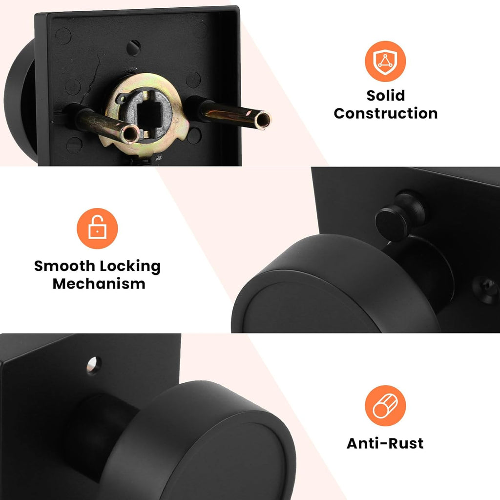 Black Door Knobs Interior, Zinc-Alloy Square Matte Black Privacy Door Knobs Bathroom
