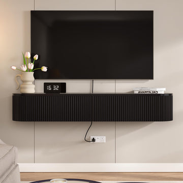 Fully Assembled 47 Inch Floating TV Stand with 2 Flip-Down Doors, Matte Black Wall Mounted Media Console, Modern
