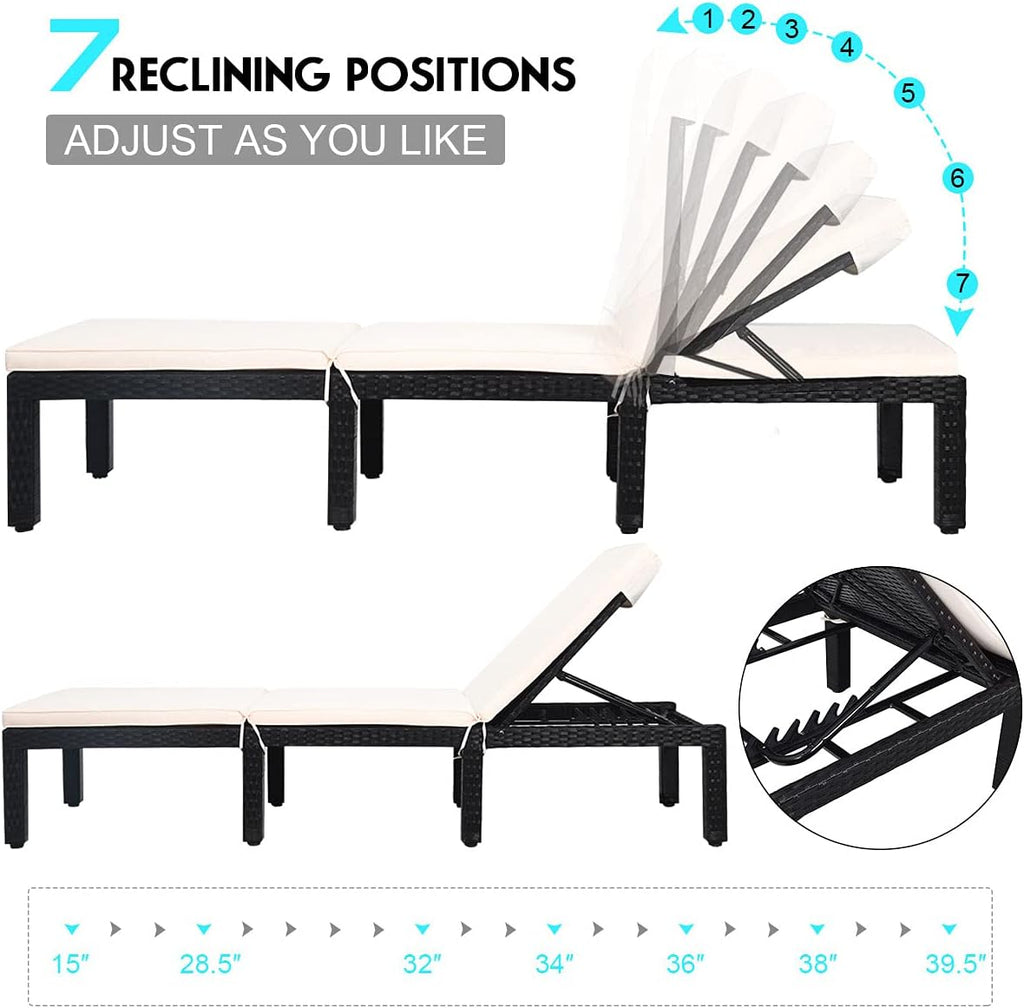 Patio Wicker Lounge Chair, Outdoor Rattan Adjustable Reclining Backrest Lounger Chairs, Modern Outside Rattan Chaise