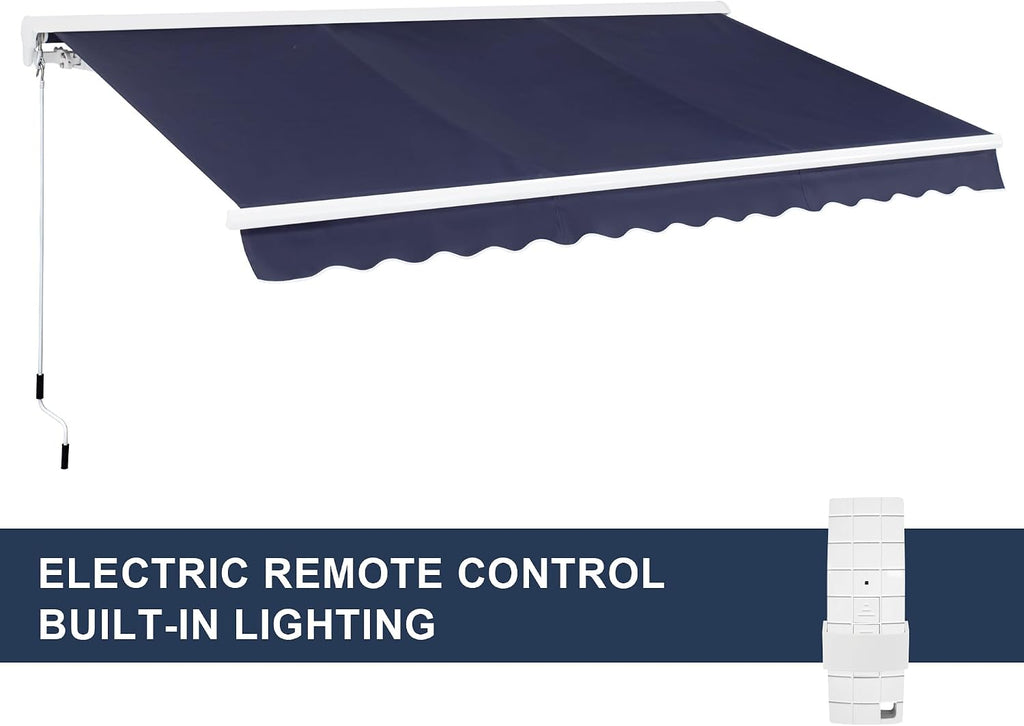 12'x10' Patio Awning Retractable, Fully Assembled Motorized LED Light Awnings Electric Commercial Grade - Quality