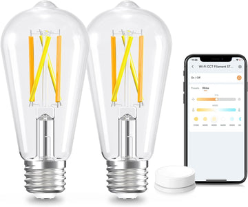 Smart Edison Light Bulb, ST19 (58) Vintage Bulb, 2 Pack with Remote