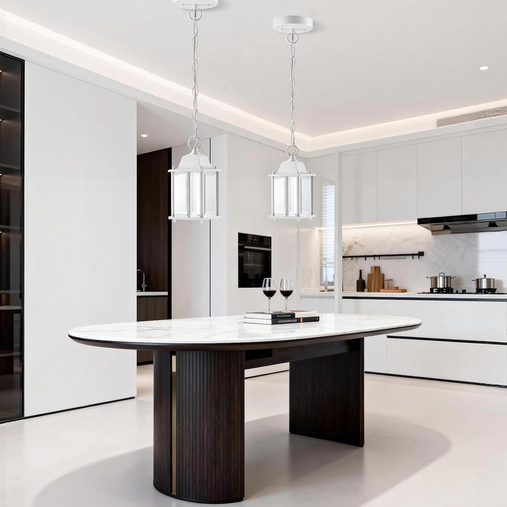 9 Inch LED Outdoor Pendant Lighting, White Exterior LED Hanging Pendant Light