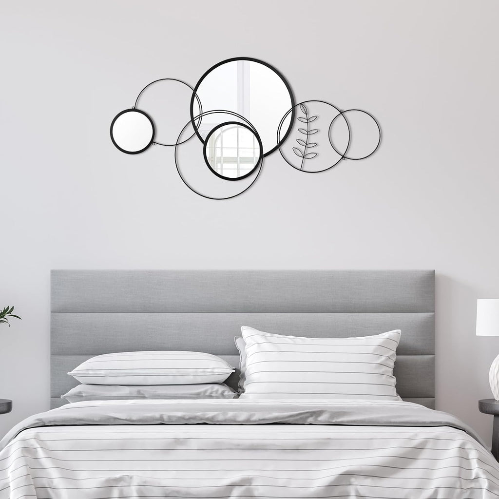 Wall Mirror Decorative 41.34'' x 17.72'' Round Modern Metal Wall Mirrors Set Circle Plates Overlapping Decorations
