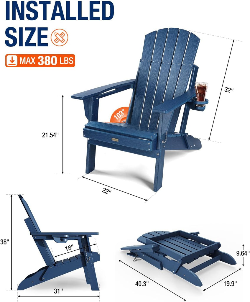 Adirondack Chair with Cup Holder: Folding Adirondack Chairs Plastic HDPE Material Furniture - Composite Fire Pit