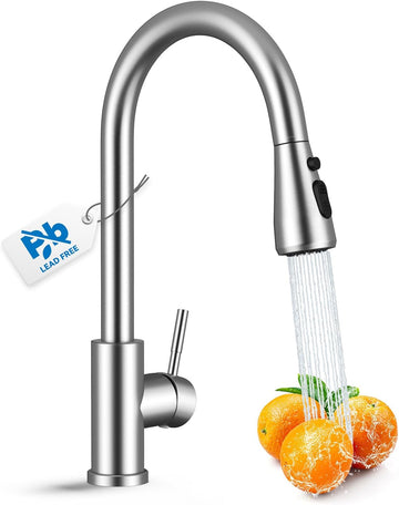 Kitchen Faucet with Pull Down Sprayer, VFAUOSIT Lead-Free Kitchen Sink Faucet Brushed Nickel Stainless Steel High Arc