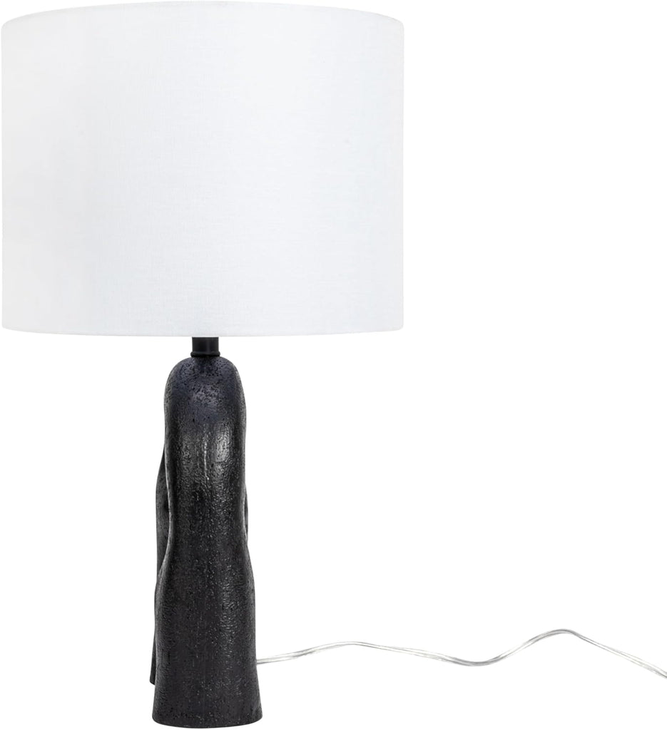 Modern Abstract Sculptural Table Lamp with Drum Shade, Black and White