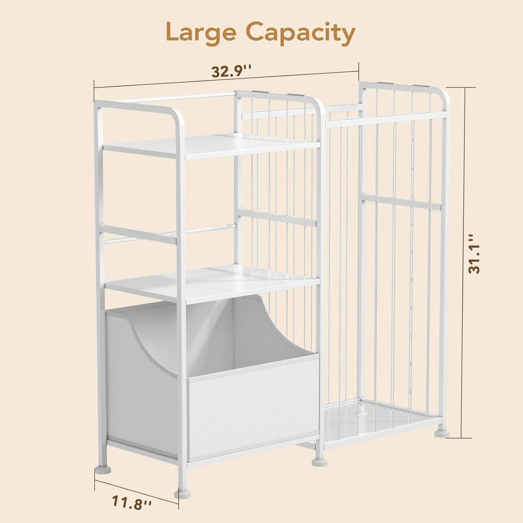 Kids Bookshelf and Toy Storage Organizer, Stuffed Animal Storage Holder with Fabric Toy Chest, 2-Tier Toddler Book