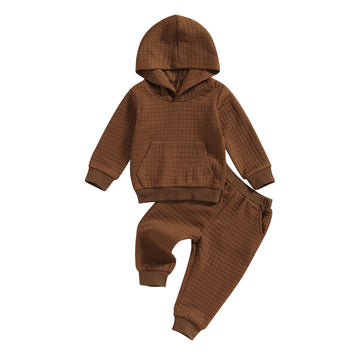 Winter Toddler Boy Girl Clothes Set Long Sleeve Hoodies Sweatshirt Pants Solid Color Sweatsuit Fall Outfits (Coffee