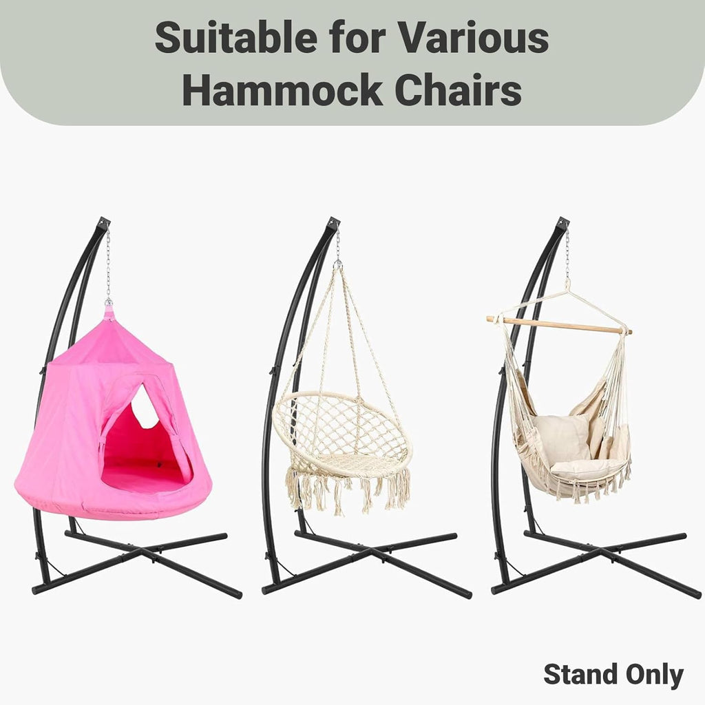 Stand, Hanging Chair C-Stand w/Buckle & Spring Hook | Outdoor Solid Steel Heavy Duty Stands Only Construction, for