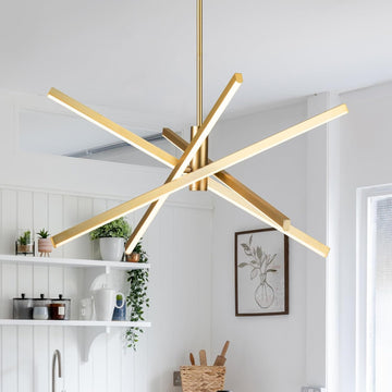 Gold Sputnik Chandeliers Modern LED Linear Chandelier Light 4 Light Pendant Light for Dining Room Foyer Kitchen