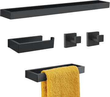 Black Towel Bar Set, 5-Pieces Bathroom Hardware Set,23.6 Inch Towel Rack Set Stainless Steel Towel Holder Set