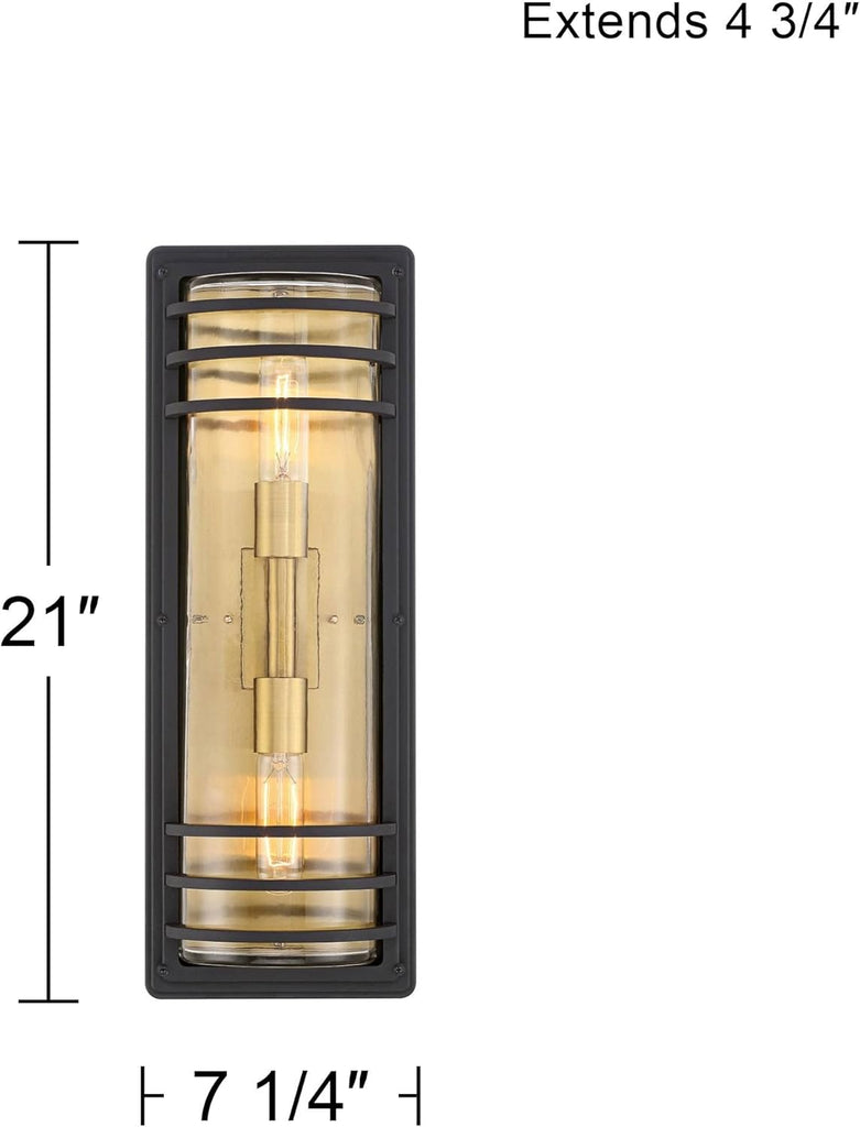 Modern Industrial Outdoor Wall Light Fixture Black Brass Gold Metal Frame 21" Clear Glass Shade for Post Exterior Barn Deck Porch Yard Patio Outside Garage Front Door