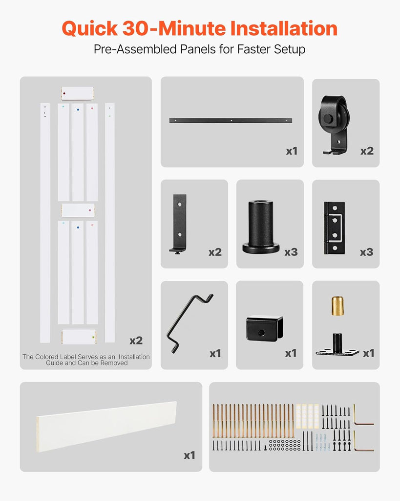 Bifold Barn Door, 36" x 84", MDF Bi-Fold Sliding Closet Doors, Header Board and Hardware Kit Include