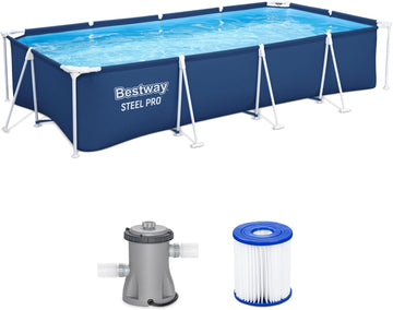 Steel Pro 13 Foot x 32 Inch Rectangular Above Ground Outdoor Pool Steel Framed Vinyl Swimming Pool with 1,506 Gallon