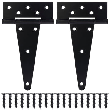 8 Inch T-Strap Gate Hinges, Shed Barn Door Hinges Heavy Duty, Black Tee Hinges for Wooden Fences, Yard Gate, Wrought