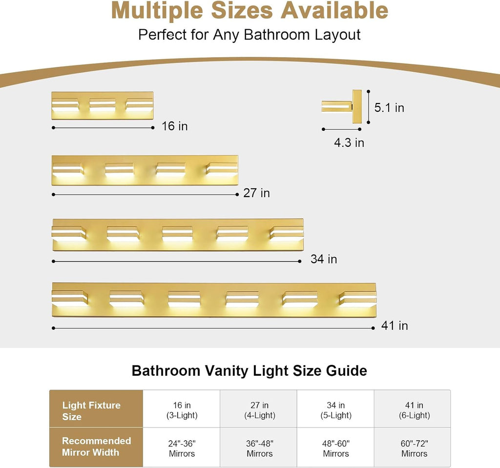 Modern LED Small Gold Acrylic Bathroom Lights Fixtures 3-Light | Wall Lighting,Vanity Lights Over Mirror 6000K