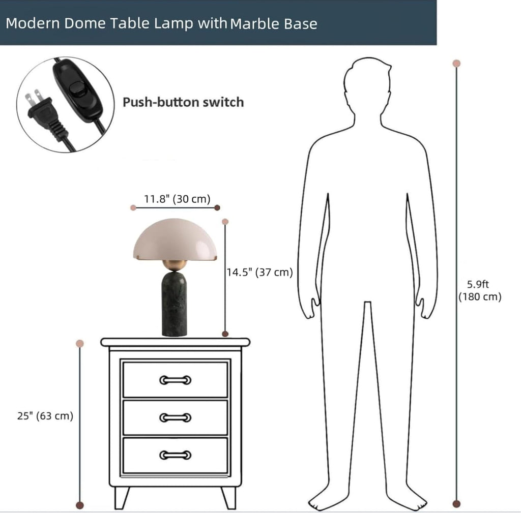 Modern Dome Shaped Table Lamp Mid-Century Accent Lamp Black Marble Desk Lamp Contemporary Living Room Side Lamps