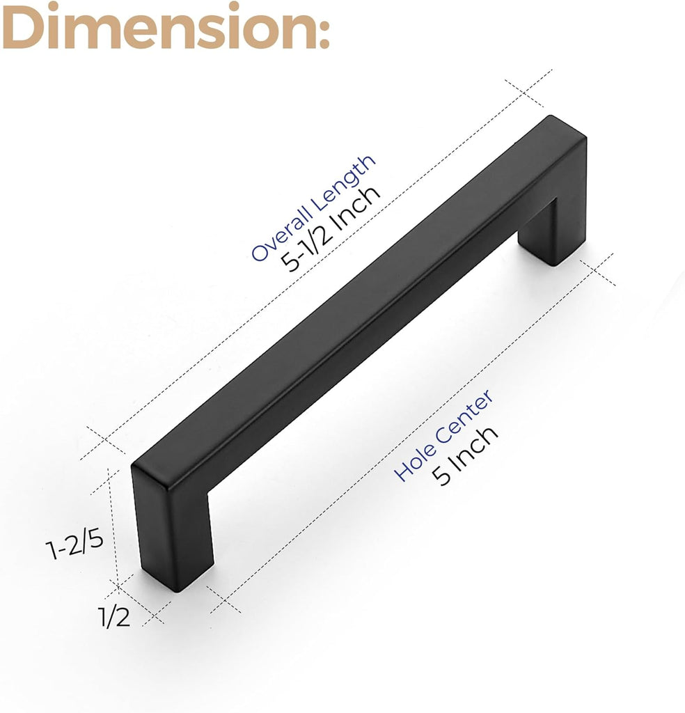 30 Pack 5 Inch Kitchen Square Cabinet Handles Matte Black Pulls Drawer Hardware for Cabinets Cupboard