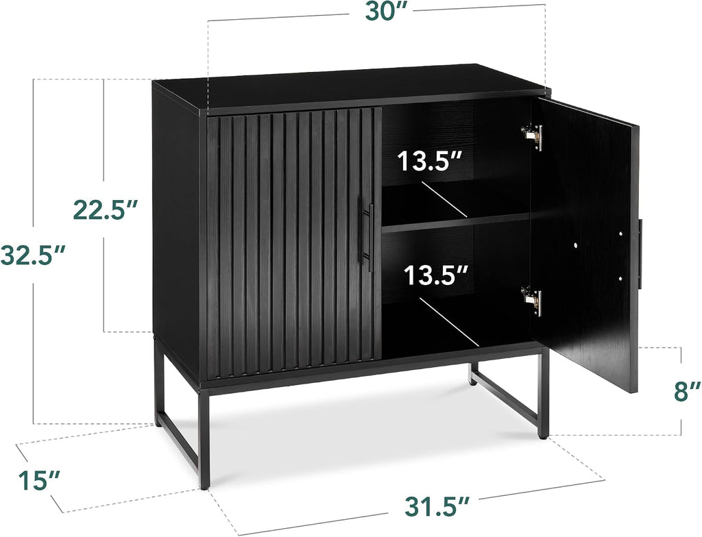 Slatted Sideboard Buffet Cabinet, Entryway Table, Accent Storage Cabinet, Console Table - Black