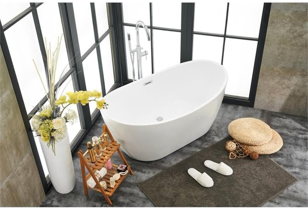 Indoor Modern 54 inch soaking double slipper bathtub in glossy white