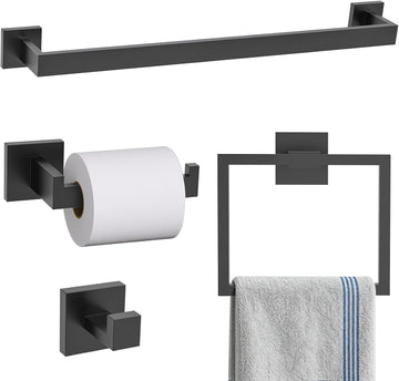 5-Piece Bathroom Hardware Set Matte Black Towel Bar Set Bath Towel Holder Sets SUS 304 Stainless Steel Wall Mounted