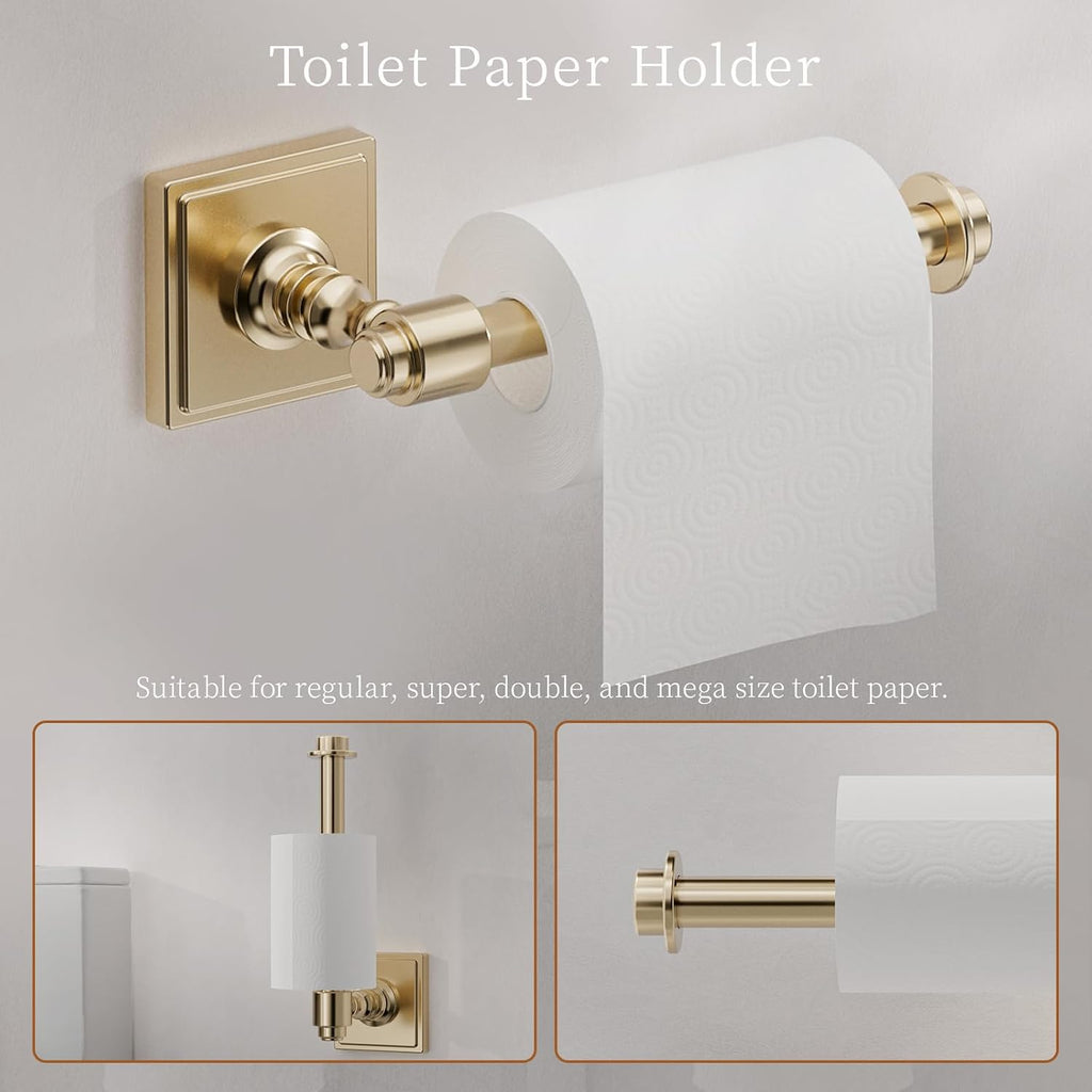 Champagne Bronze Bathroom Accessories Set, 5 Piece Bathroom Towel Holder Set, SUS304 Stainless Steel 24" Towel Bar