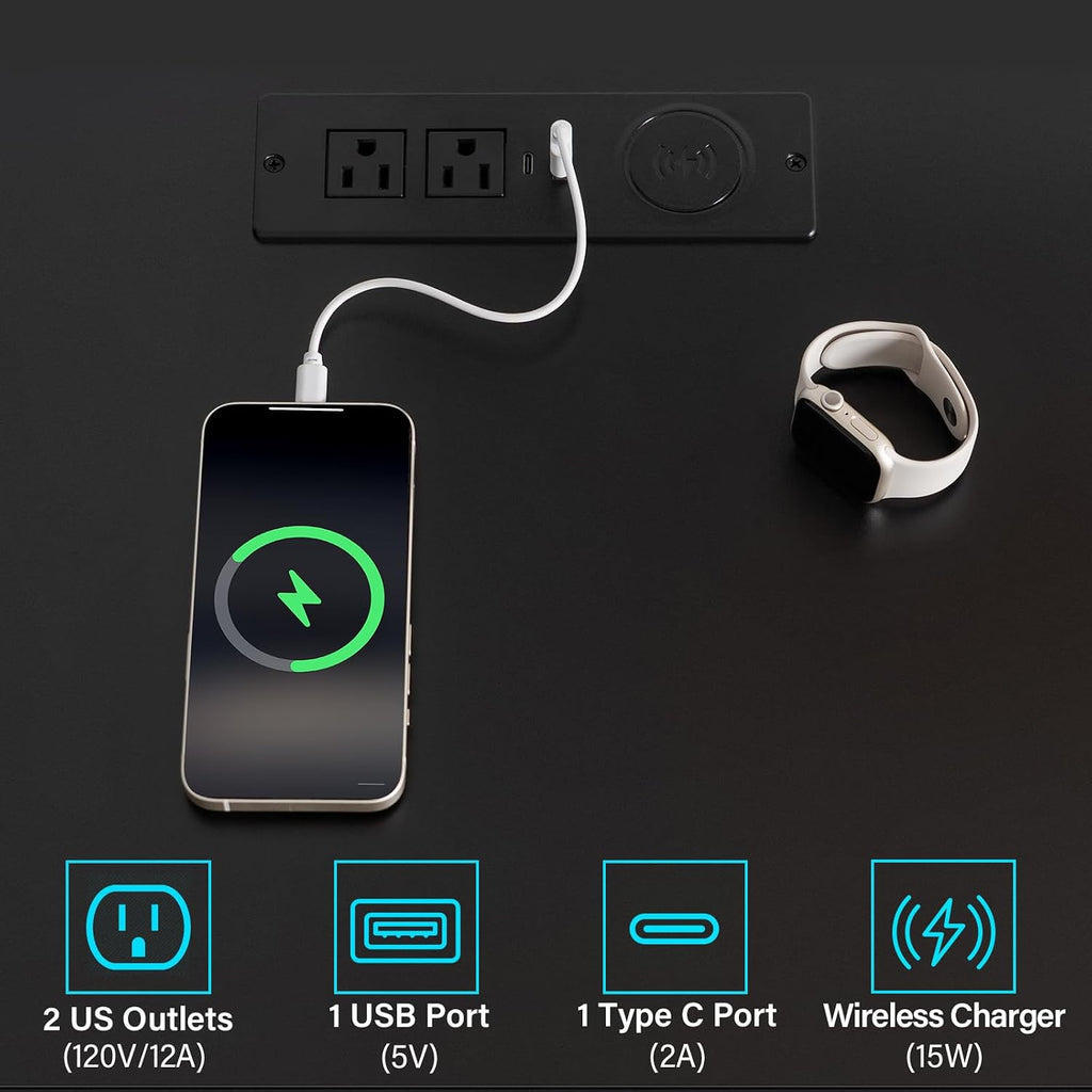 LED Nightstand with Wireless Charging Station & USB Ports High Gloss Bedside Table with LED Light RGB Adjustable