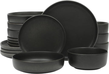 Pasco 16 Piece (Service for 4) Plates and Bowls Double Bowl Reactive Glaze Dishes Stoneware Ceramic Dinnerware Set