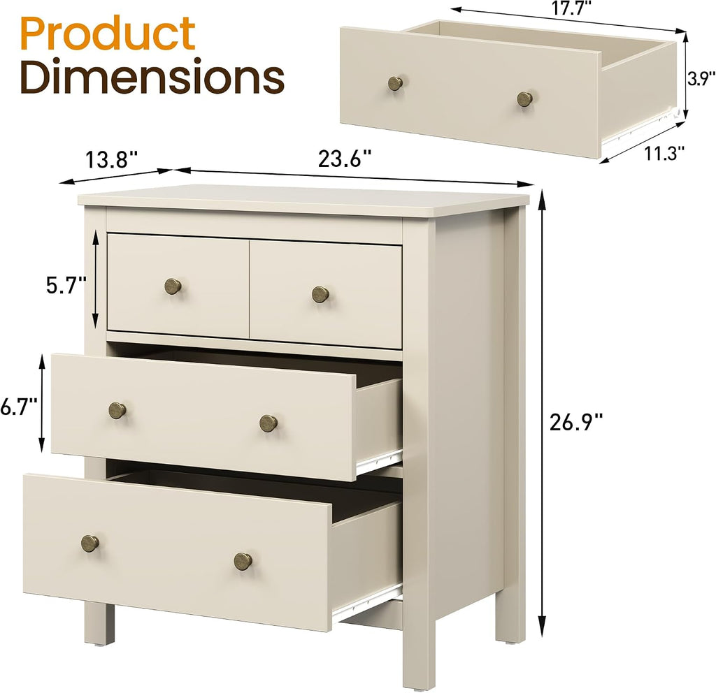 3 Drawer Nightstand, 27'' Wood Bedside Table with Storage Drawers, Modern Bedroom Storage Cabinet , Beige