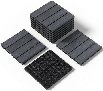 Waterproof Composite Interlocking Deck Tiles 12"X12", All-Weather Wood-Look Snap-Together Flooring for Patio, Balcony