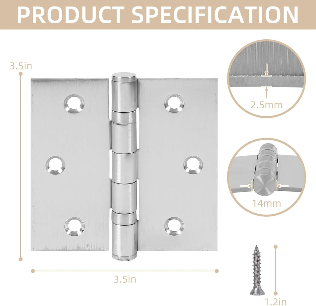 3.5" Ball Bearing Door Hinges with Square Corner