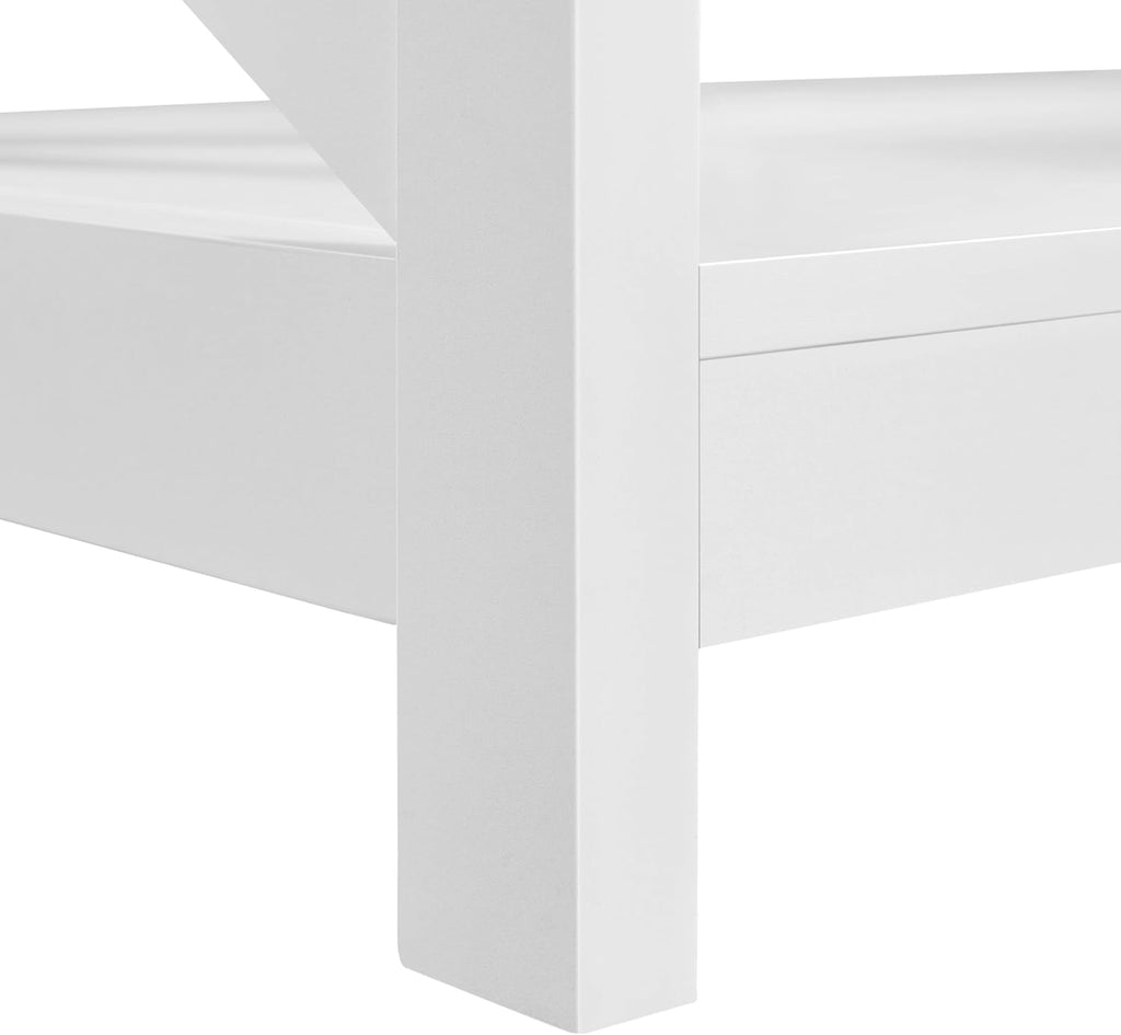 Wood 2-Tier White Coffee Table with Storage Shelf, X Design Accent Cocktail Table, Simple Design Home Furniture