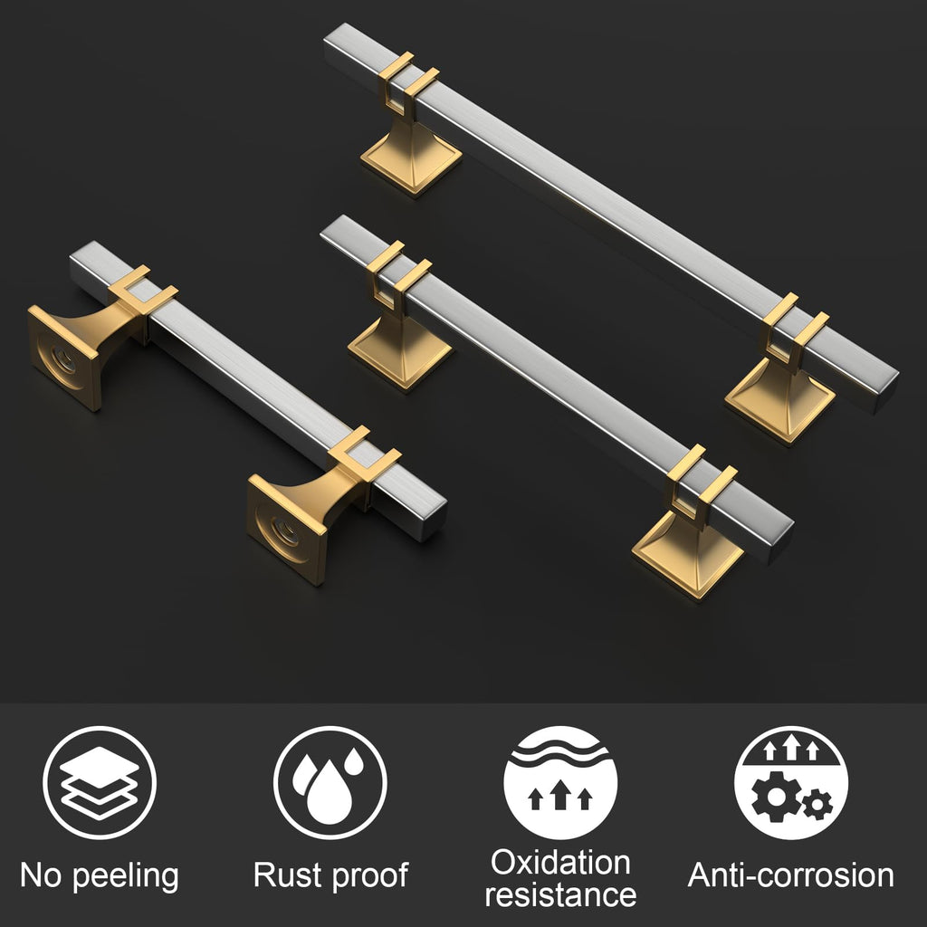 10 Pack 3 Inch Brushed Nickel and Gold Cabinet Pulls