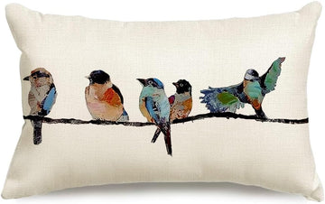 12x20 Lumbar Pillow Decorative Throw Pillows,Small Hand-Painted Outdoor Birds Pillowcases,Spring Summer Pillows